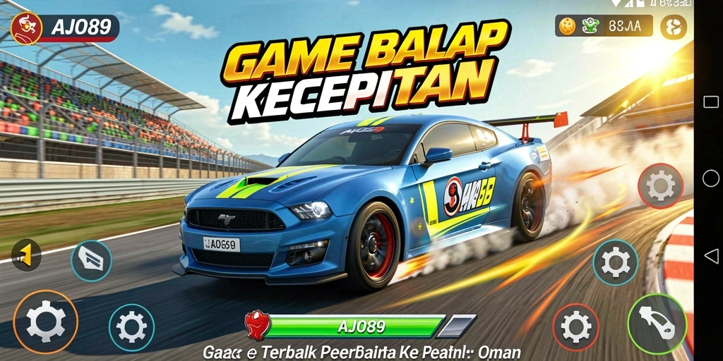 Screenshot utama AJO89 memperlihatkan aksi balap yang penuh kecepatan dan adrenalin.