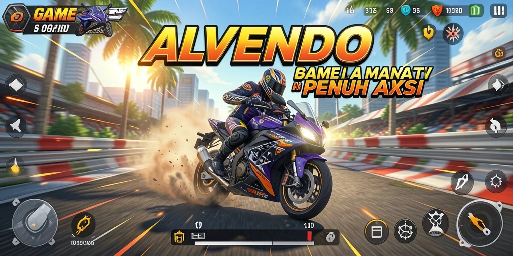 Tampilan aksi seru di ALVENDO dengan balapan motor yang menegangkan.