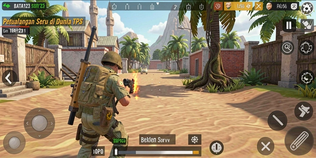 Screenshot BATA123 menampilkan aksi seru gameplay TPS yang mendebarkan.