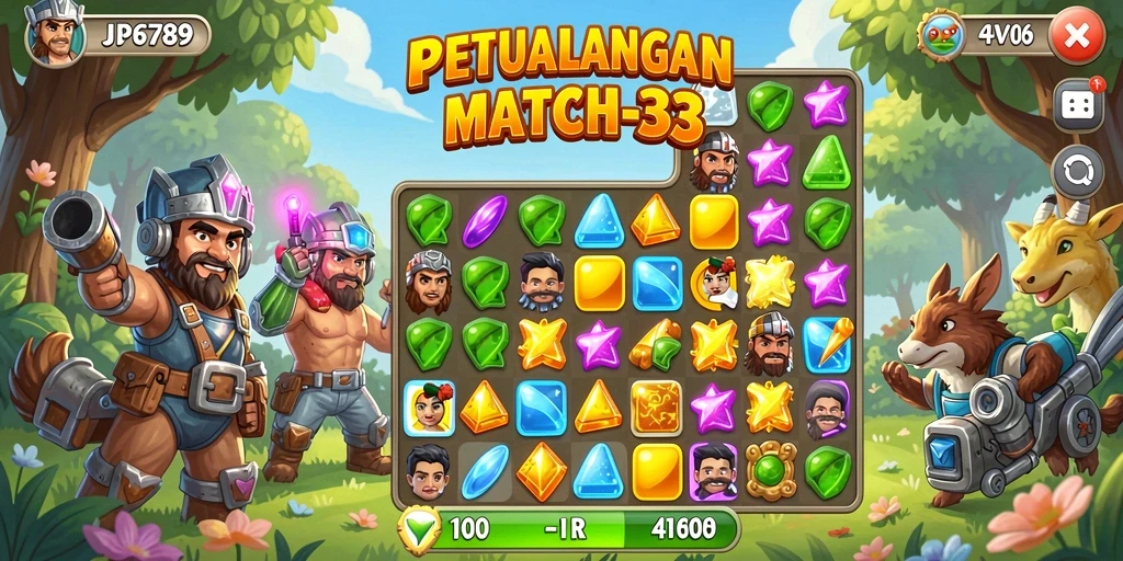 Gameplay seru dan menantang dalam JP6789, permainan Match-3 yang menarik.