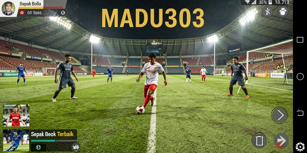 Screenshot <strong>MADU303</strong> menampilkan aksi mendebarkan dalam permainan sepak bola.