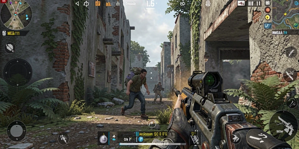 Tangkapan layar menampilkan aksi seru dalam gameplay MEGA111 FPS.