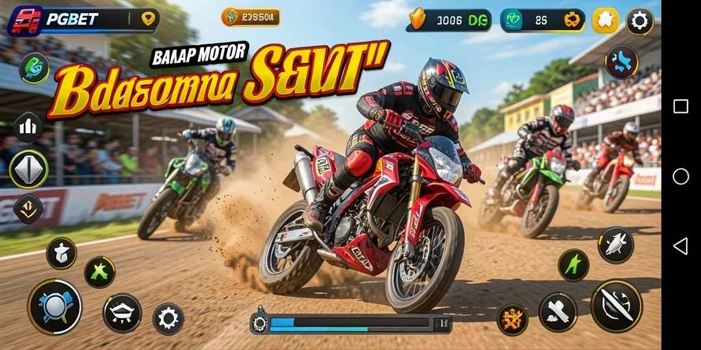Screenshot menunjukkan pemain sedang balapan motor di lintasan kota yang sibuk.