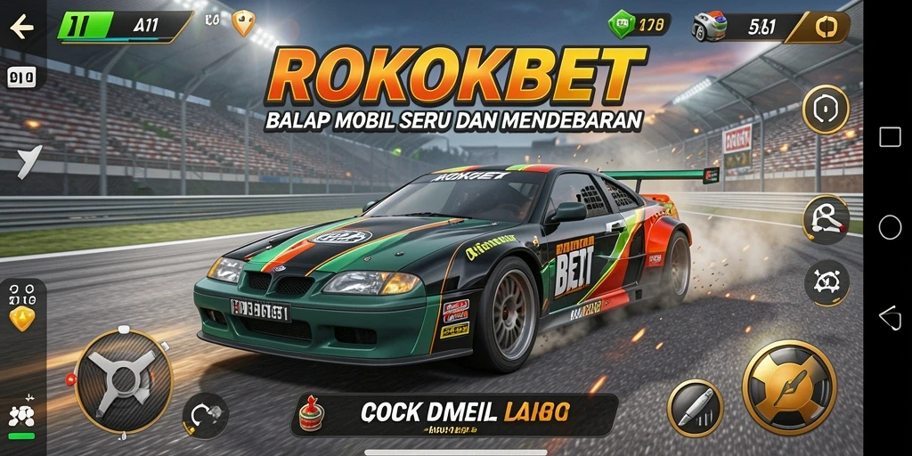 Tangkapan layar utama ROKOKBET menunjukkan aksi balapan spektakuler.