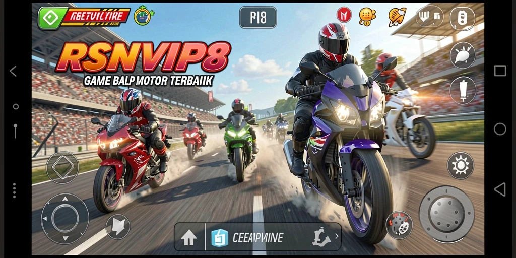 Tampilan gameplay RSNVIP8 yang menampilkan kecepatan tinggi dan aksi balap motor.