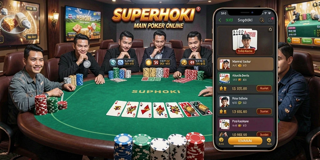 Gameplay poker seru di SUPERHOKI dengan antarmuka menarik.